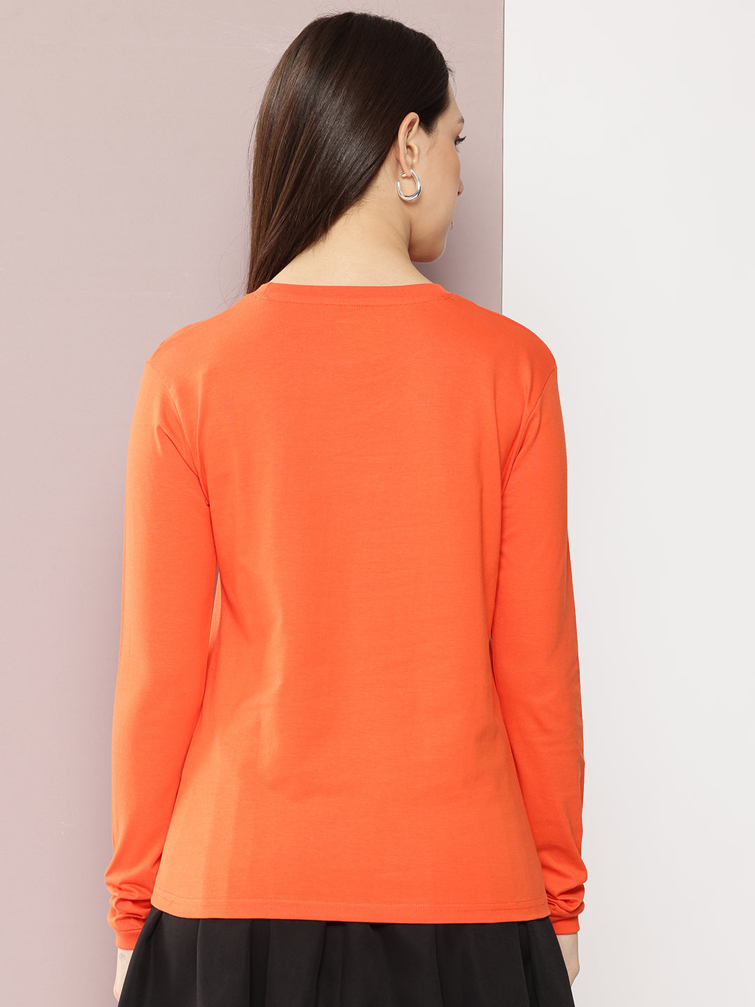 Womens Full Sleeve Round Neck Solid Regular Fit Tshirts