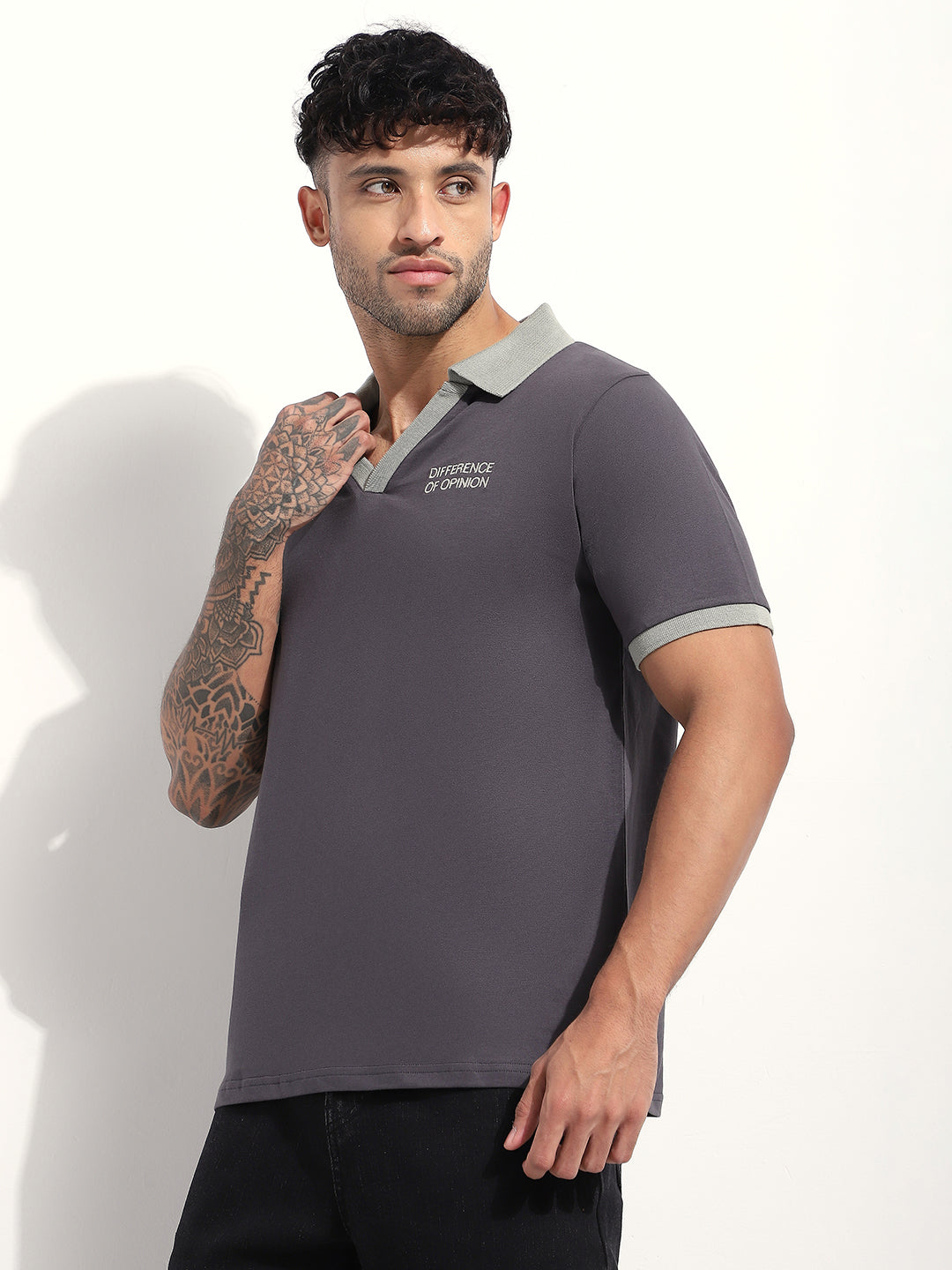Mens Half Sleeve Polo Neck Back Embroidered Relaxed Fit Tshirts