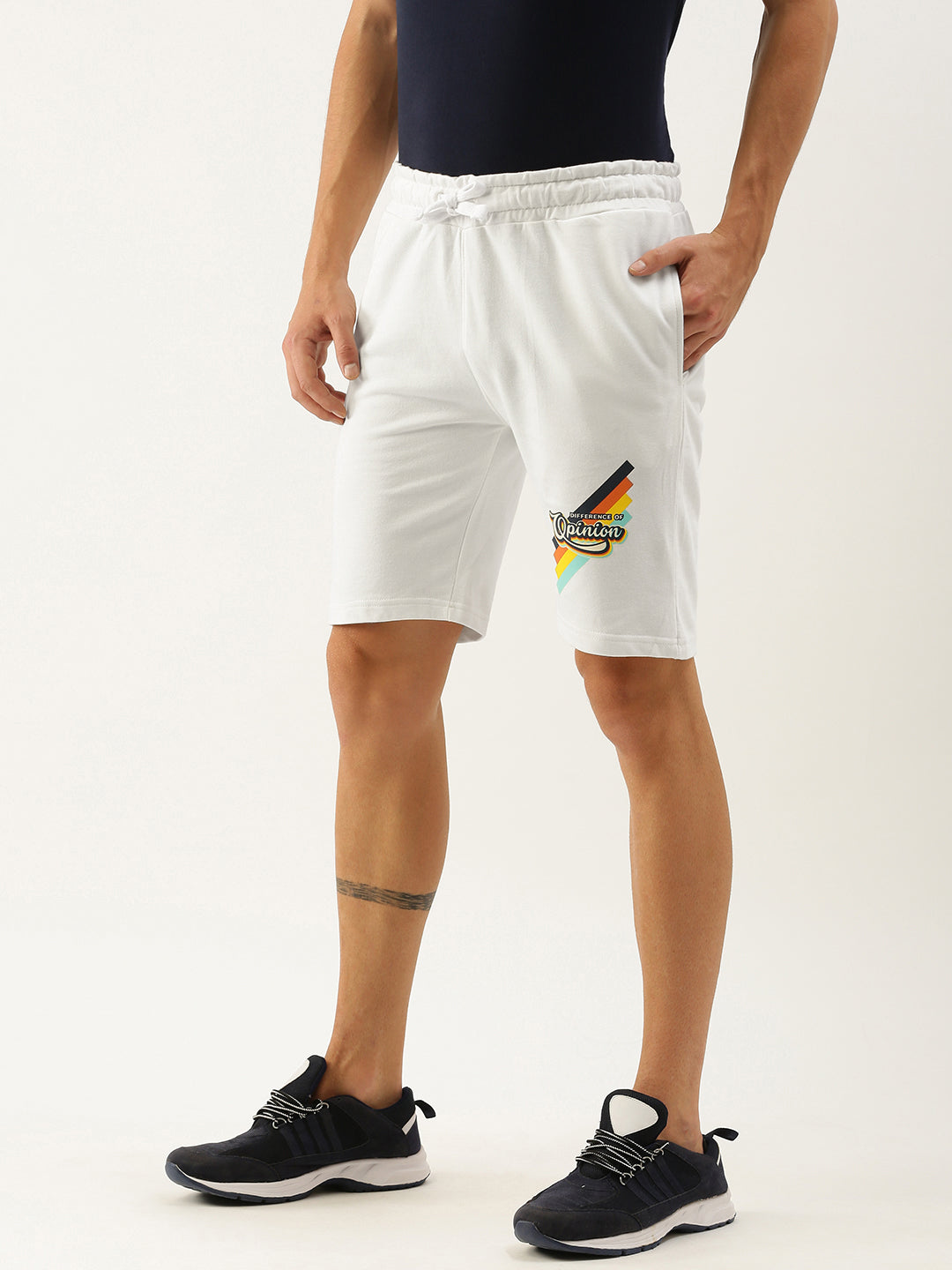 Men White Brand Logo Printed Mid-Rise Regular Shorts