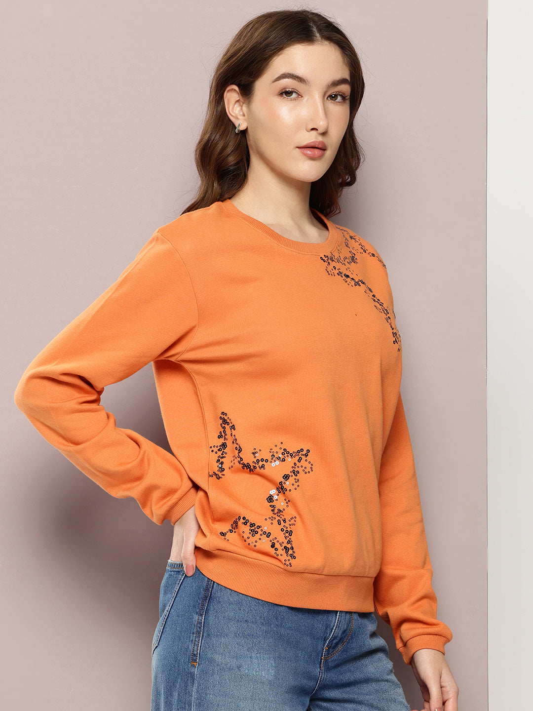 Womens Full Sleeve Round Neck Embroidered Relaxed Fit Tshirts