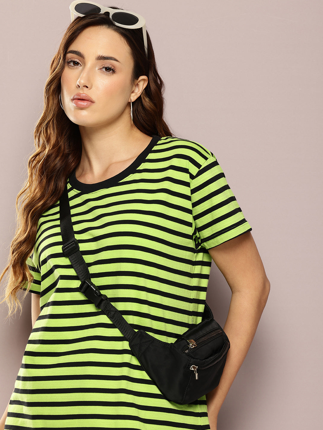 Womens Half Sleeve Round Neck All-Over Striped Boxy Fit Tshirts