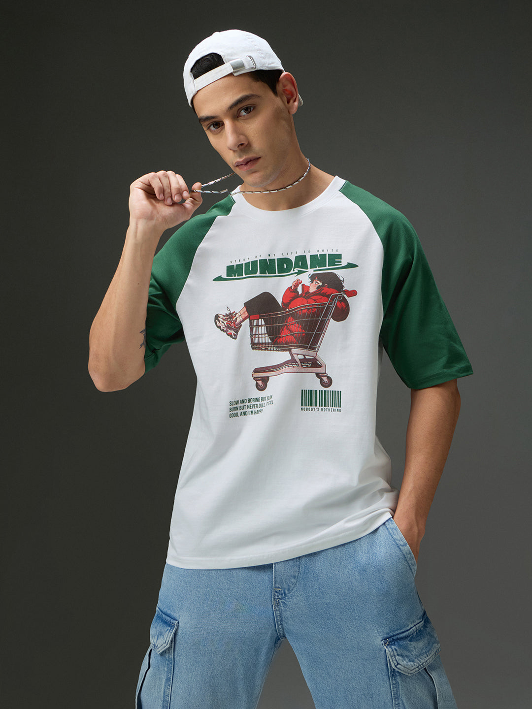 Mens Round Neck Raglan Sleeve Printed Oversized Fit Tshirt