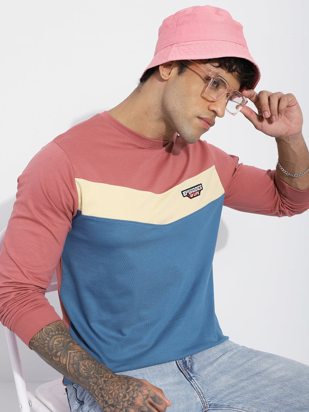 Mens Full Sleeve Round Neck Embroidered Regular Fit Tshirts