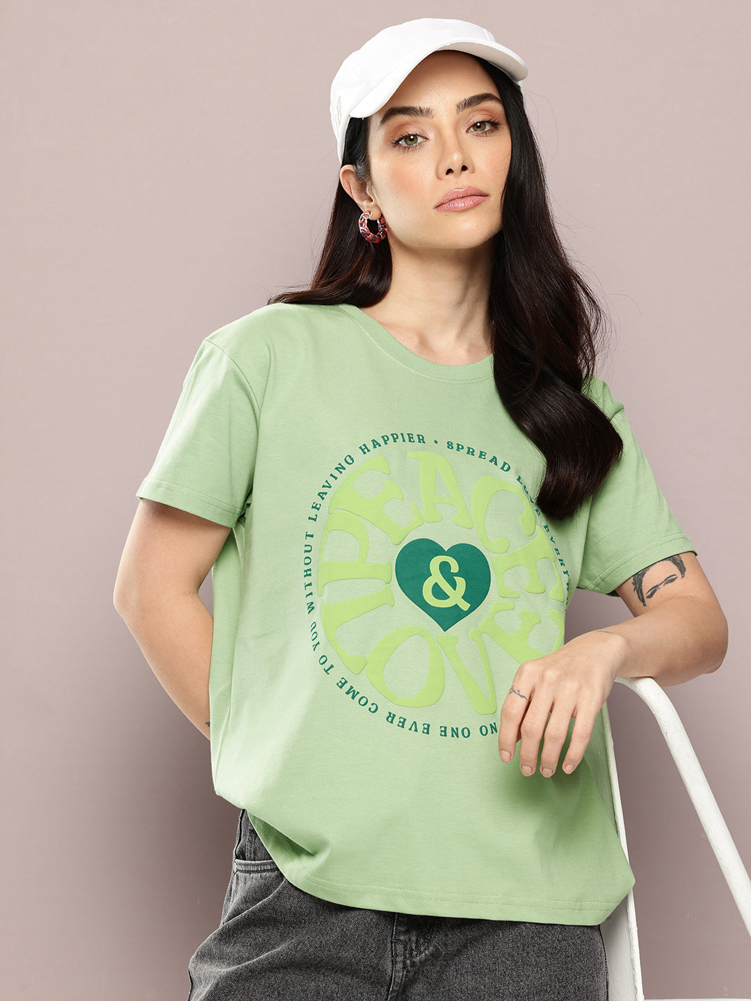 Womens Half Sleeve Round Neck Printed Boxy Fit Tshirts