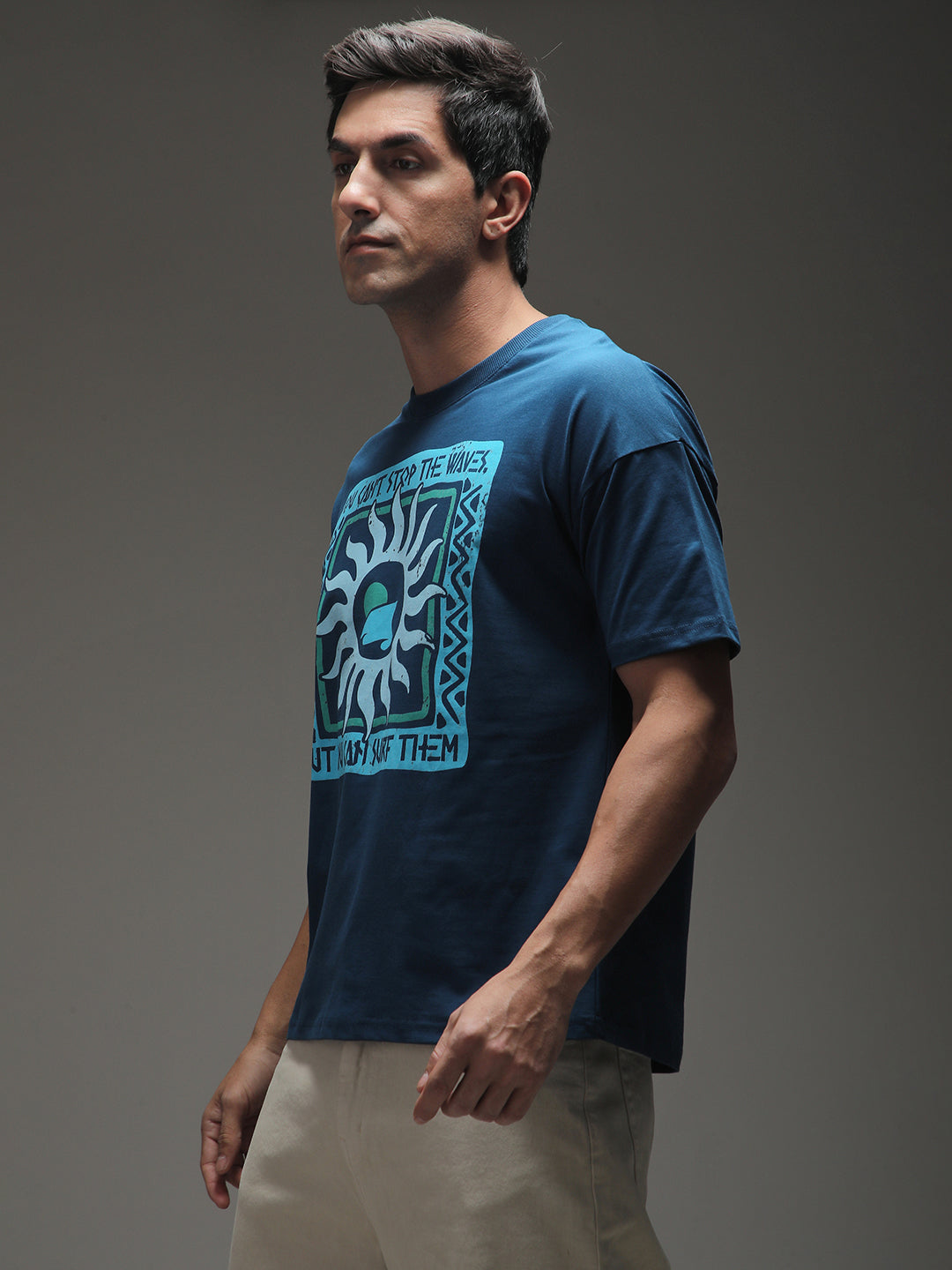 Mens Half Sleeve Drop Shoulder Printed Oversized Fit T-Shirts