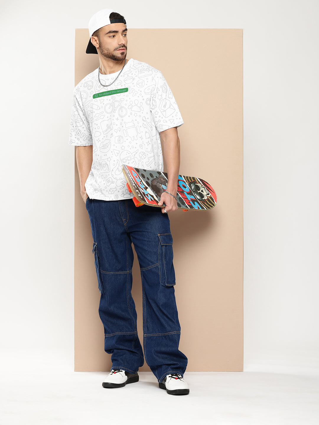 Mens Half Sleeve Round Neck All-Over Printed Oversized Fit Tshirts
