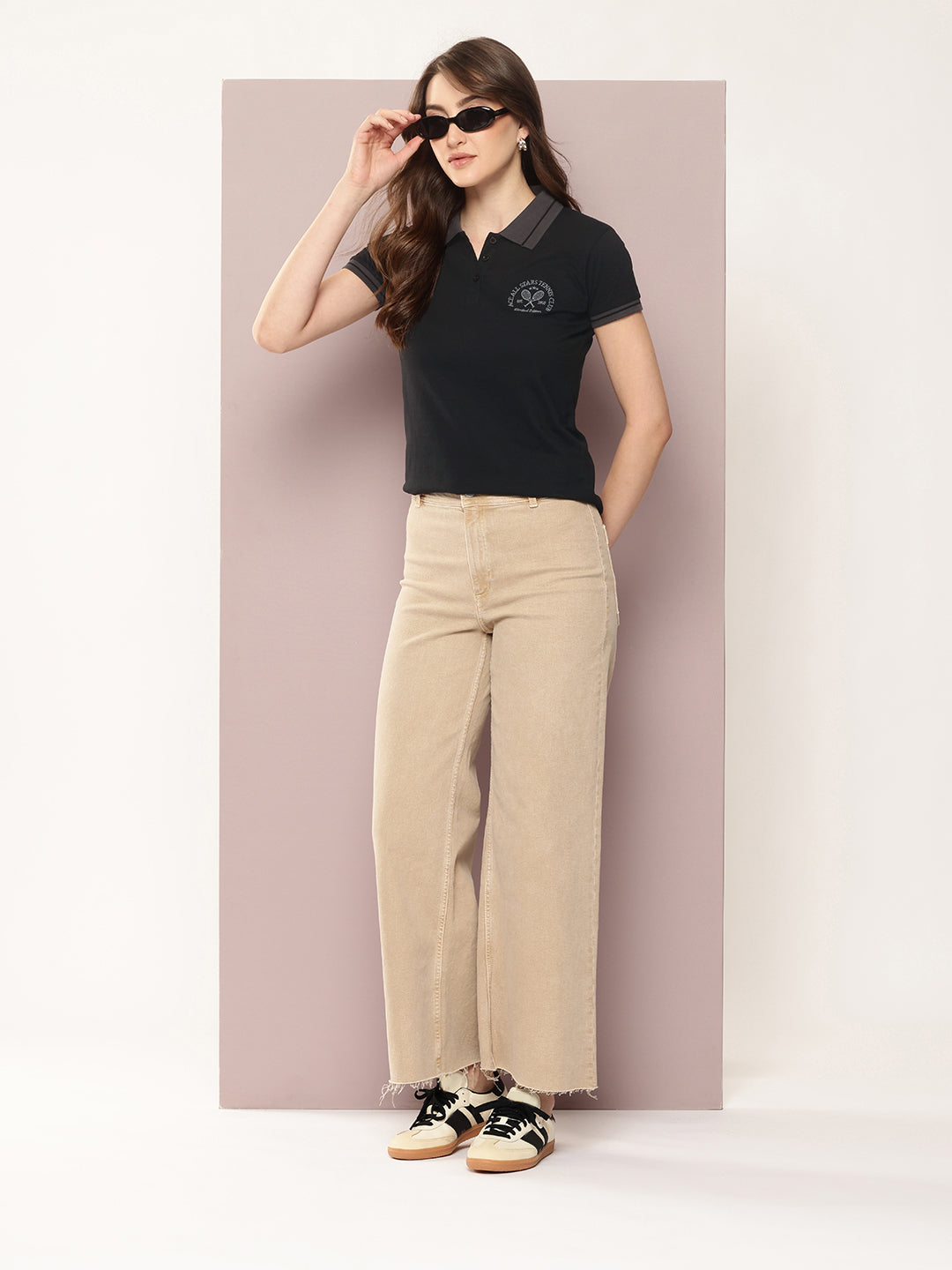 Womens Half Sleeve Polo Neck Embroidered Regular Fit Tshirts