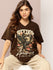 Womens Short Sleeve Printed V-Neck Oversized Fit Tshirt
