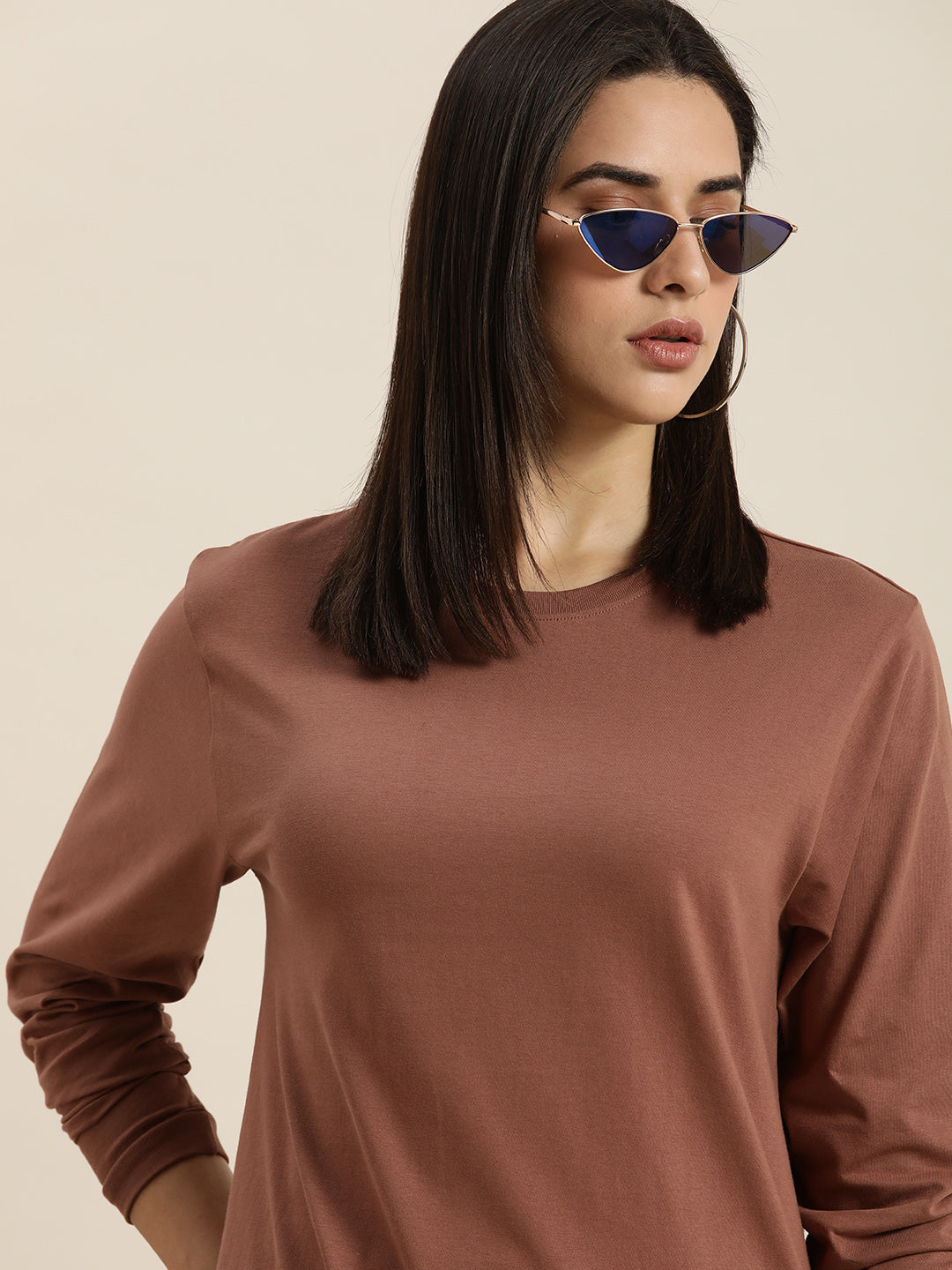 Womens Full Sleeve Round Neck Oversized Fit T-Shirts