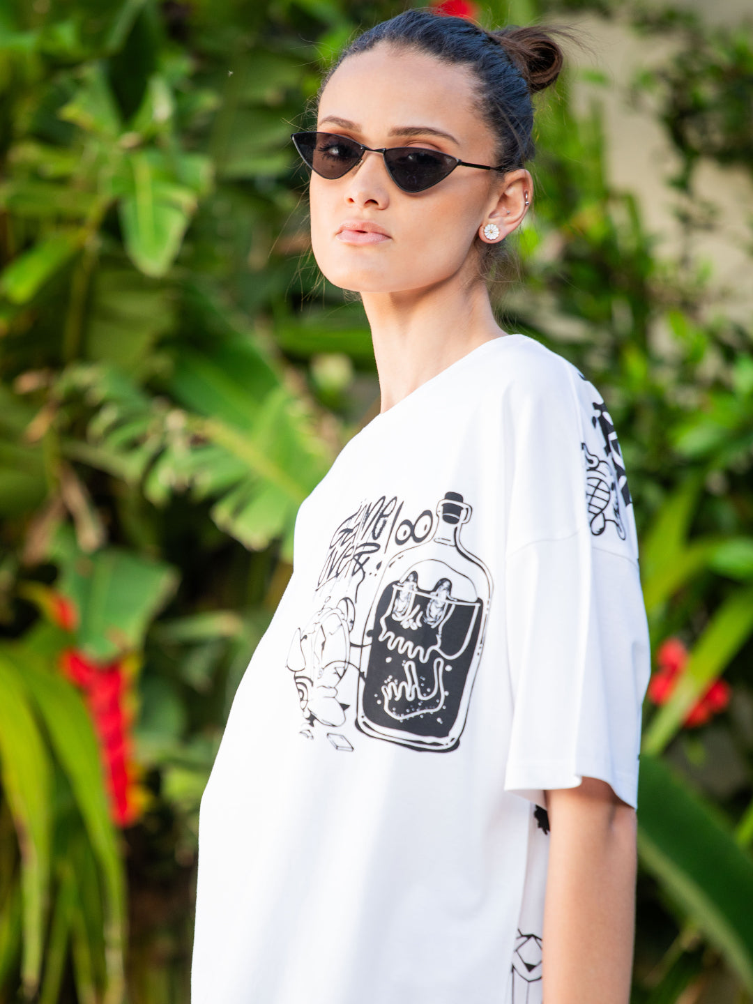 Womens Half Sleeve Drop Shoulder Printed Oversized Fit T-Shirts