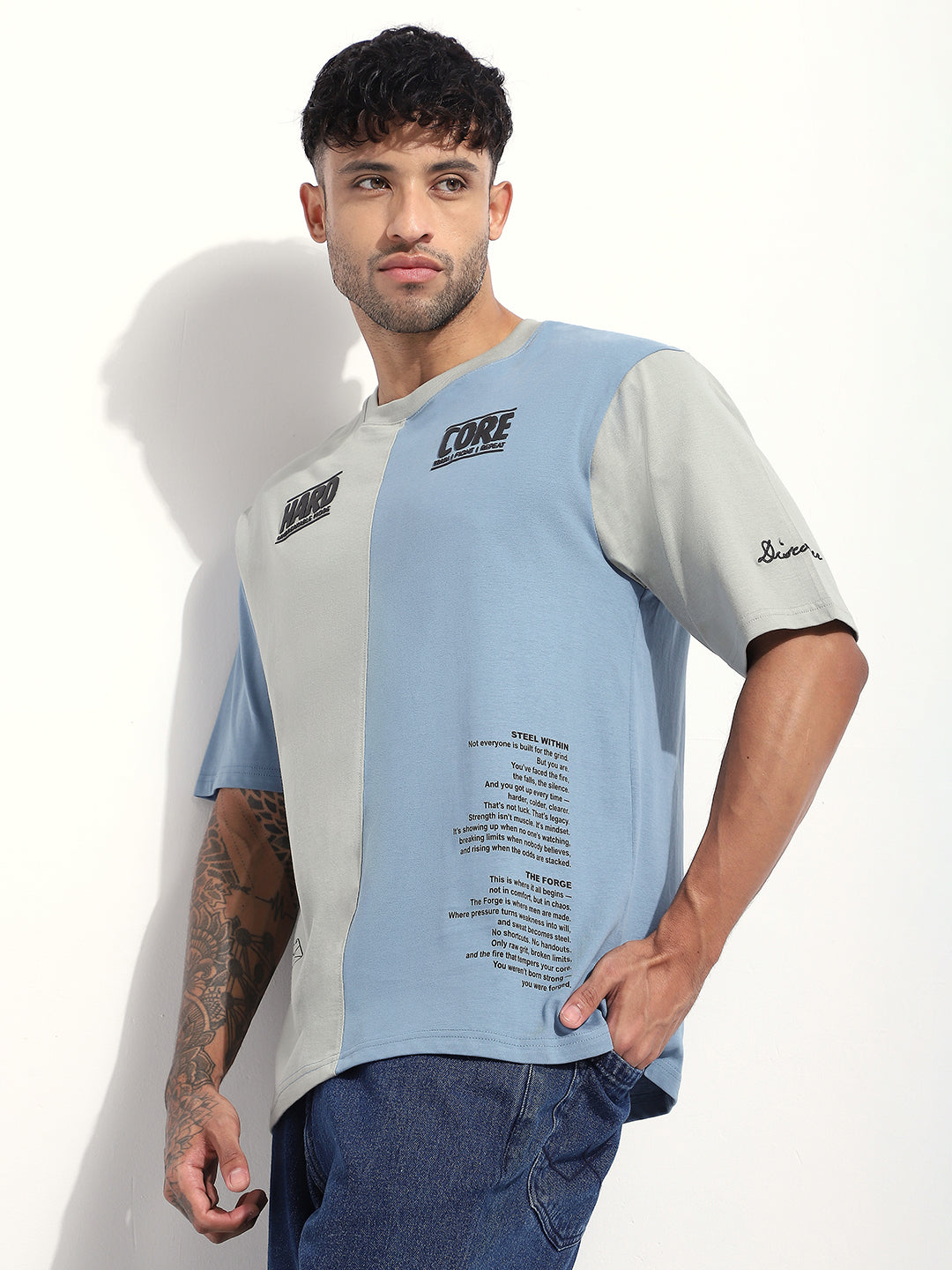 Mens Half Sleeve Round Neck Embellished Oversized Fit Tshirts