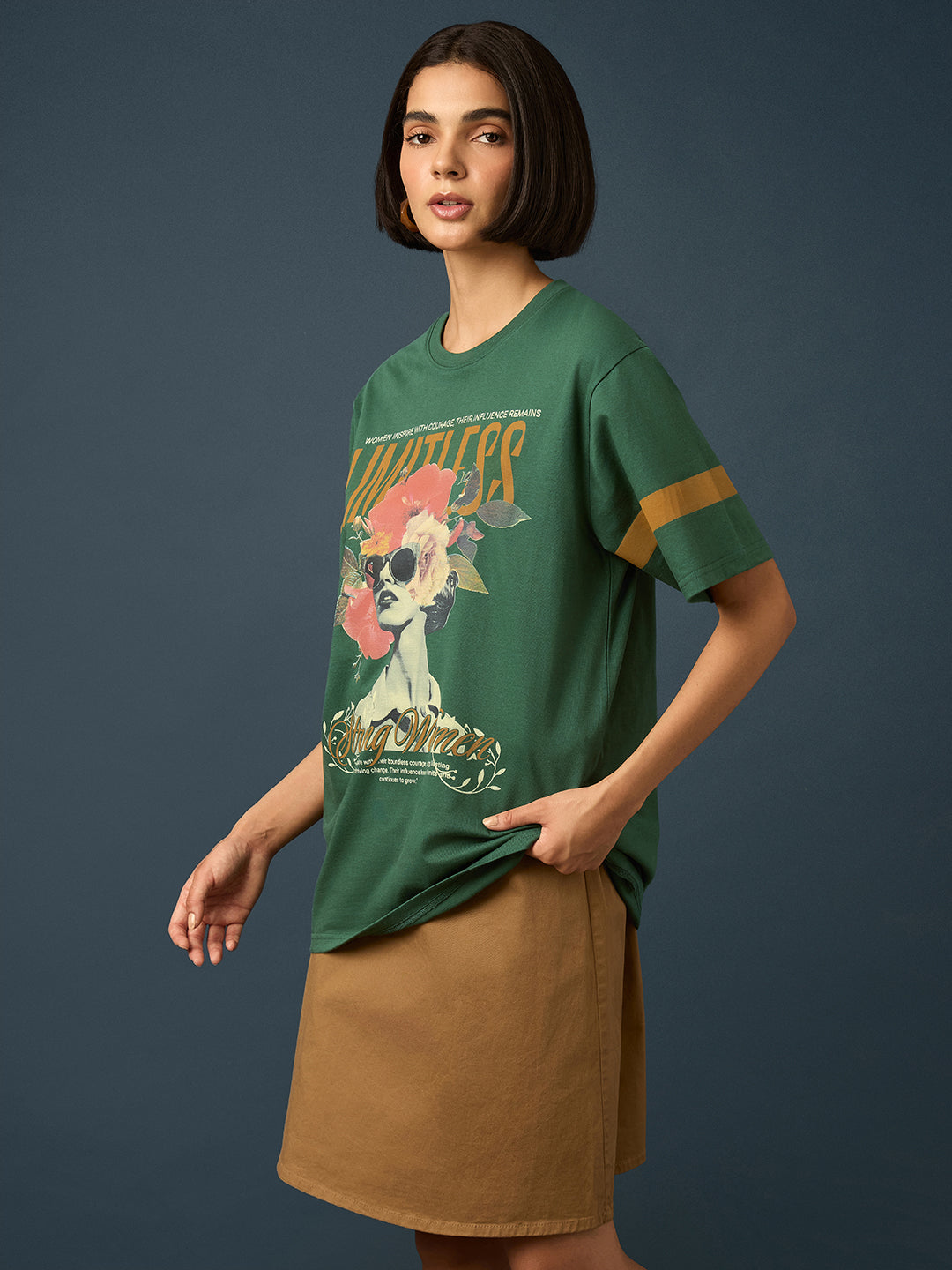Womens Short Sleeve Printed Oversized Fit Tshirt 