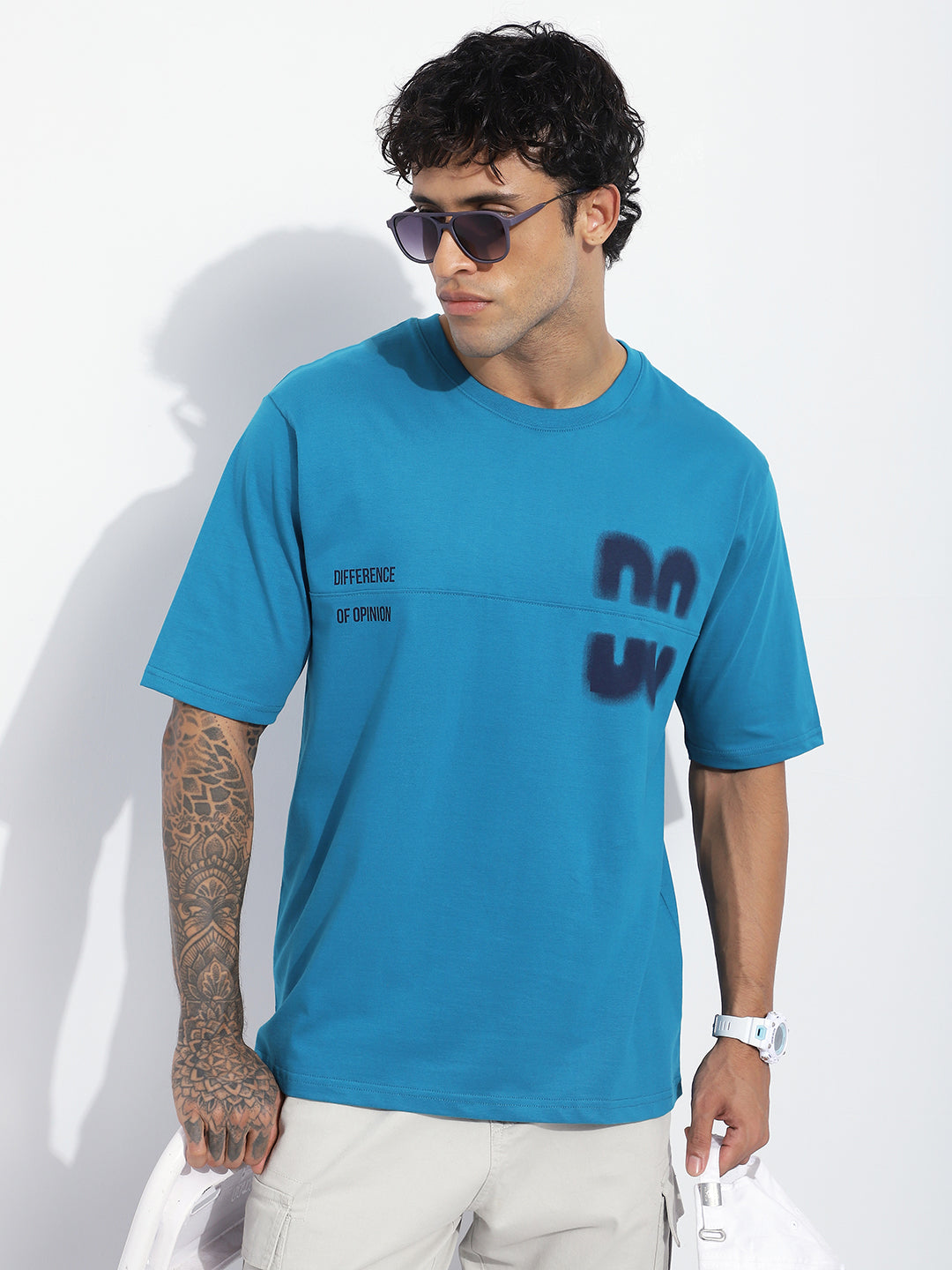 Mens Half Sleeve Round Neck Striped Oversized Fit Tshirts