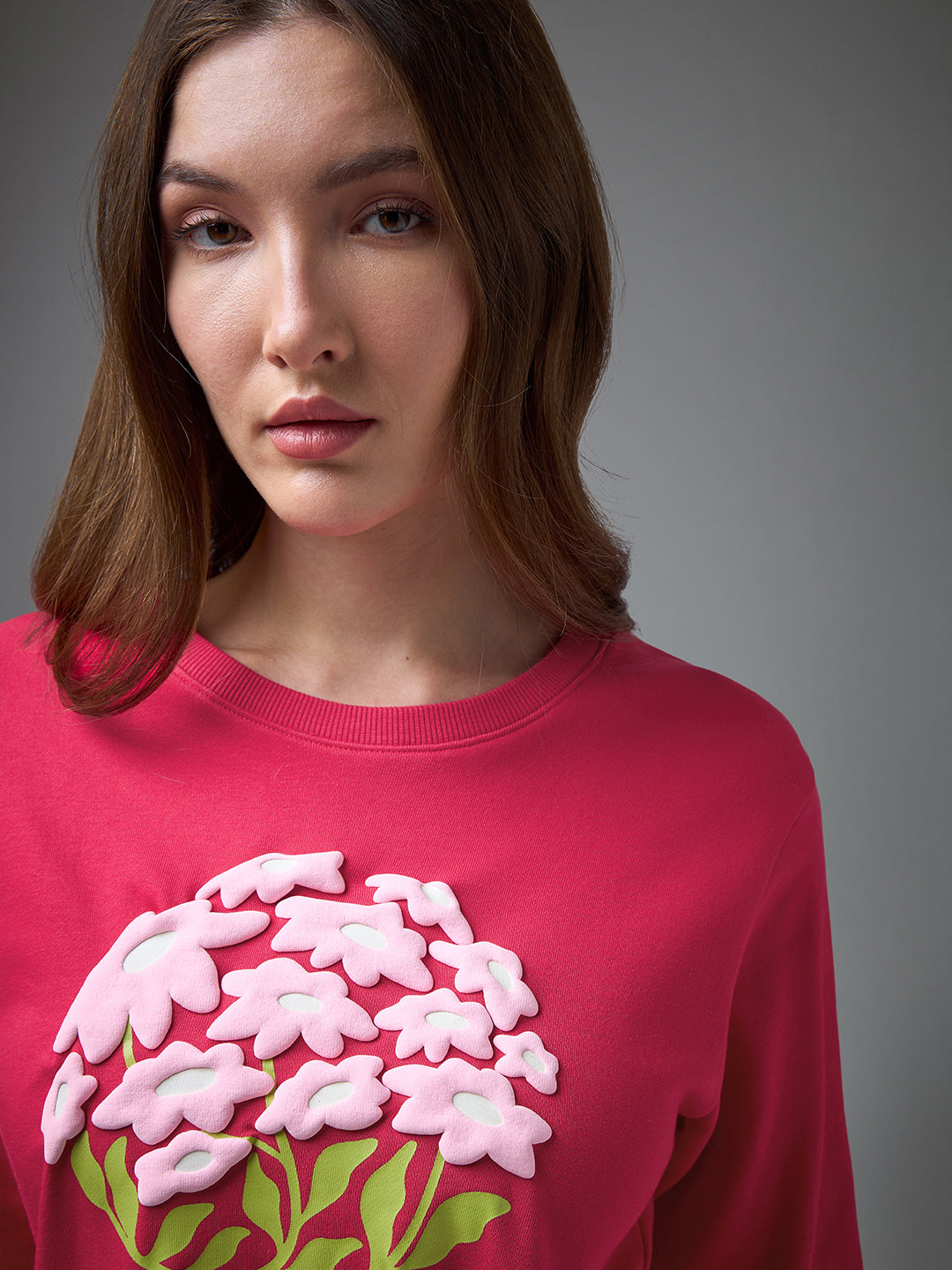 Womens Puff Printed Round Neck Relaxed Fit Tshirt