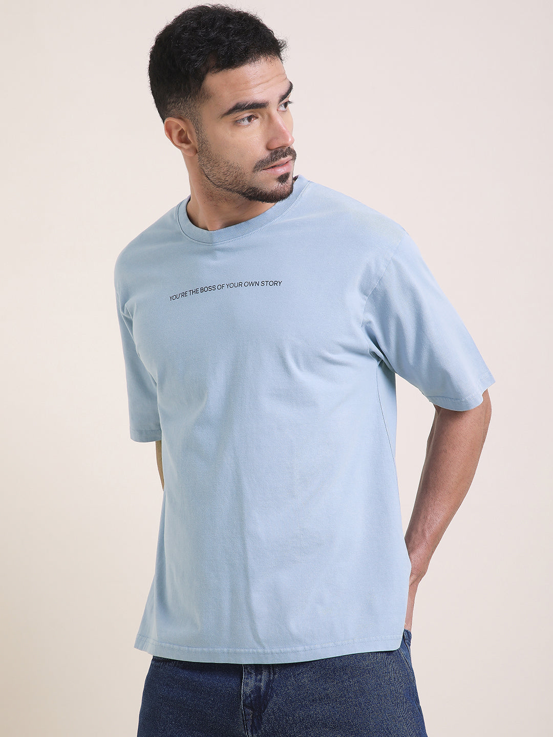 Mens Half Sleeve Round Neck Back Printed Oversized Fit Tshirts