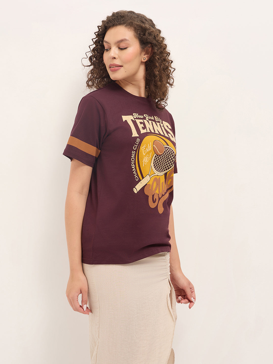 Womens Half Sleeve Round Neck Printed Oversized Fit Tshirts