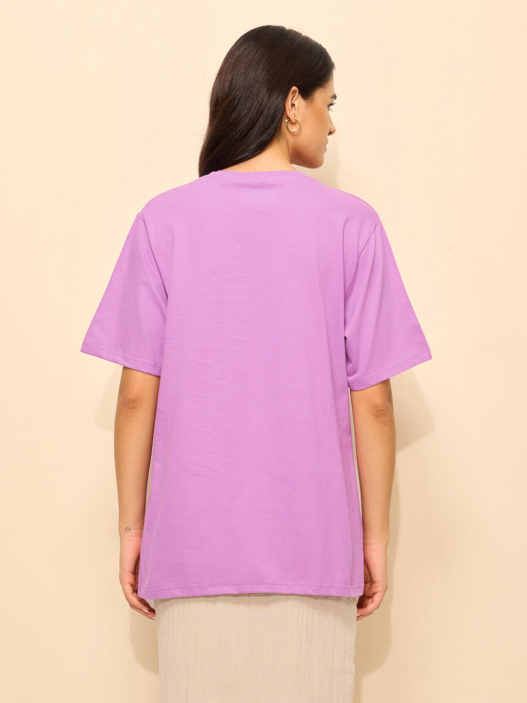 Womens Puff Printed Oversized Fit Cotton T-Shirt