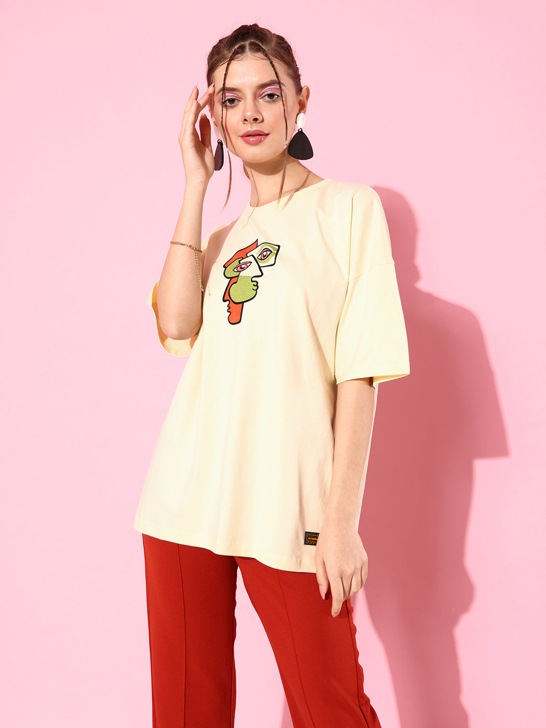Womens Half Sleeve Drop Shoulder Printed Oversized Fit T-Shirts