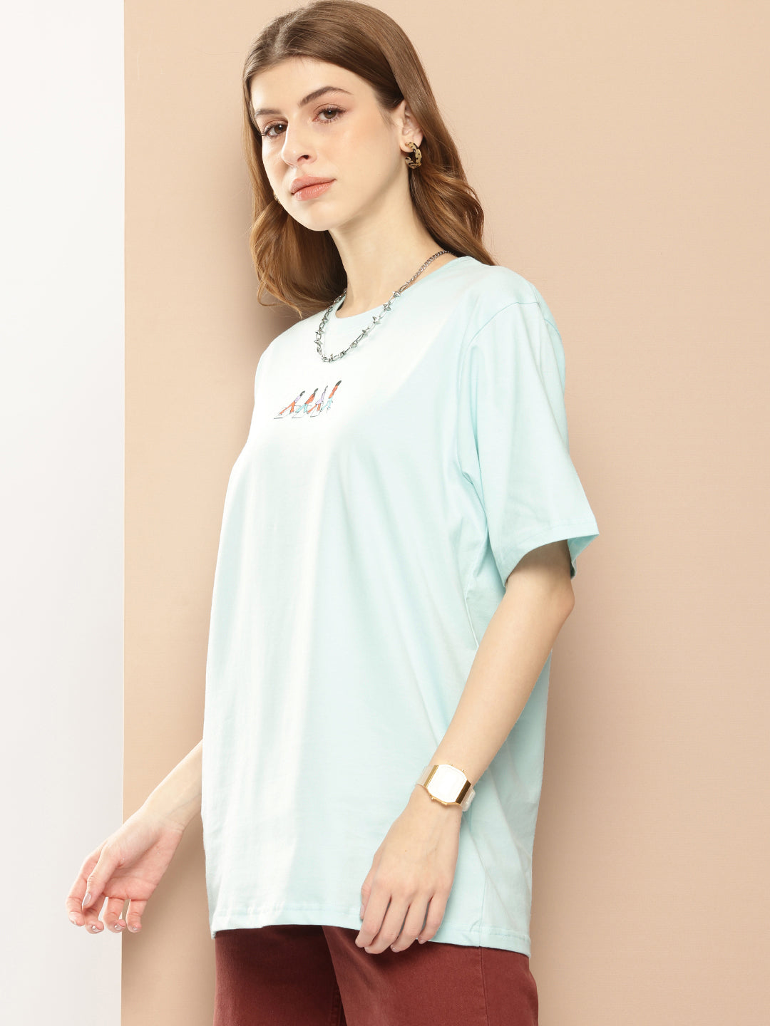 Womens Half Sleeve Round Neck All-Over Printed Oversized Fit Tshirts