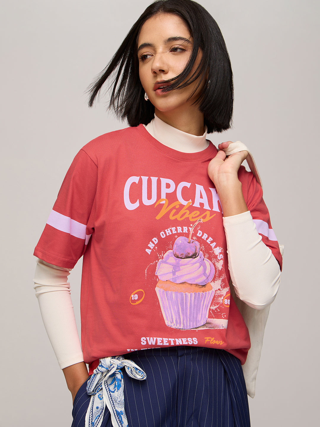 Womens Printed Oversized Fit Cotton T-Shirt