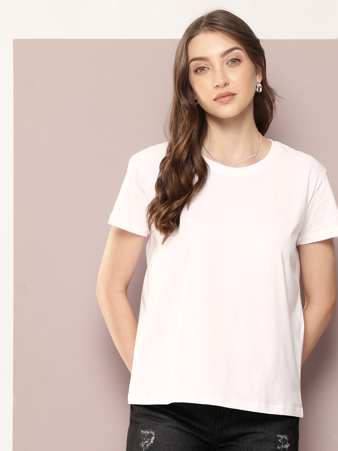 Womens Half Sleeve Round Neck Solid Boxy Fit Tshirts