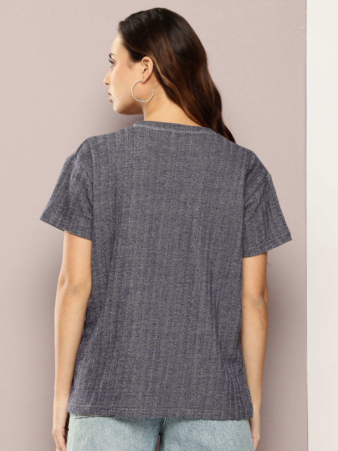 Womens Half Sleeve Round Neck All-Over Striped Boxy Fit Tshirts