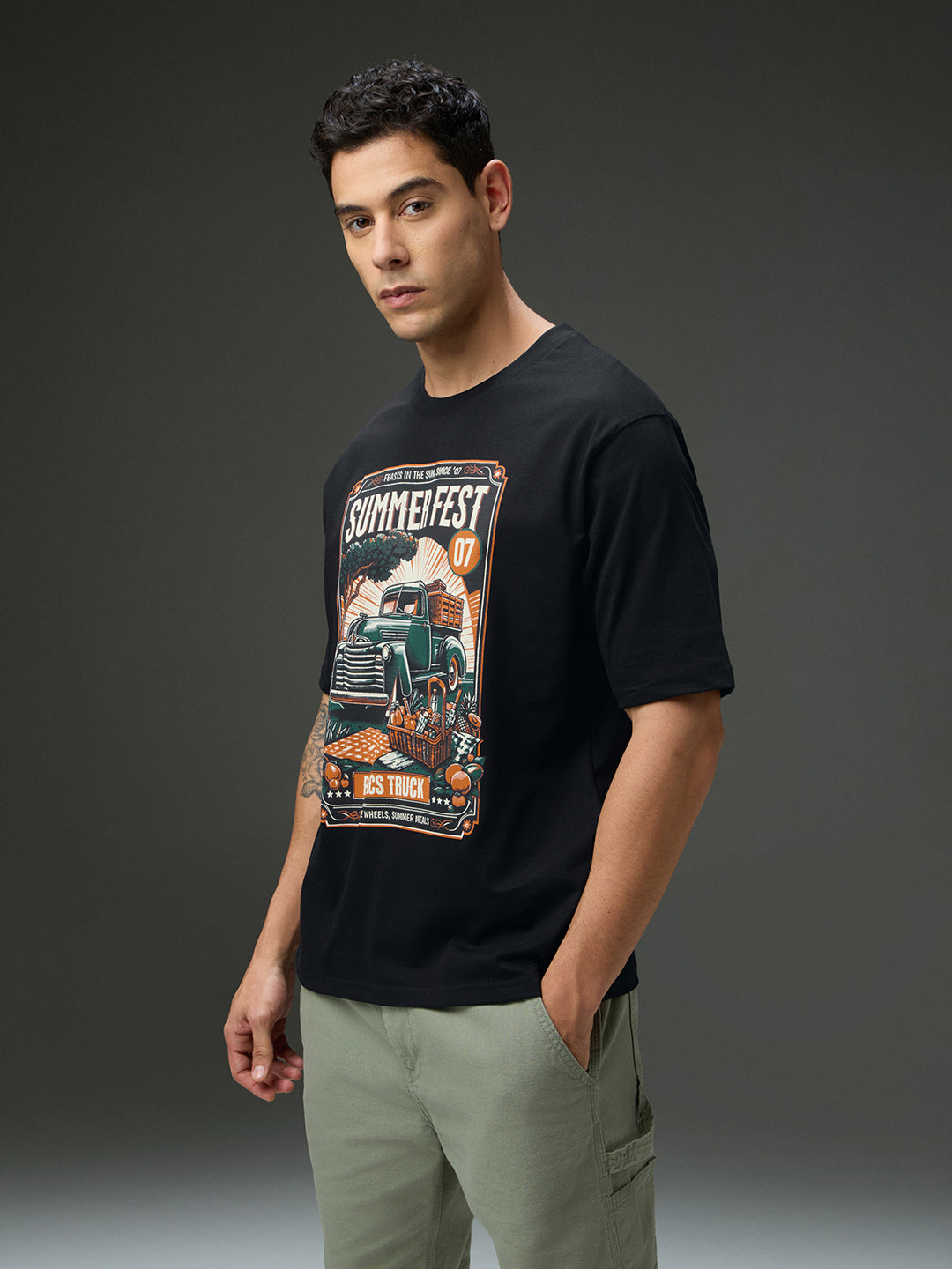 Mens Round Neck Half Sleeve Printed Oversized Fit Tshirt