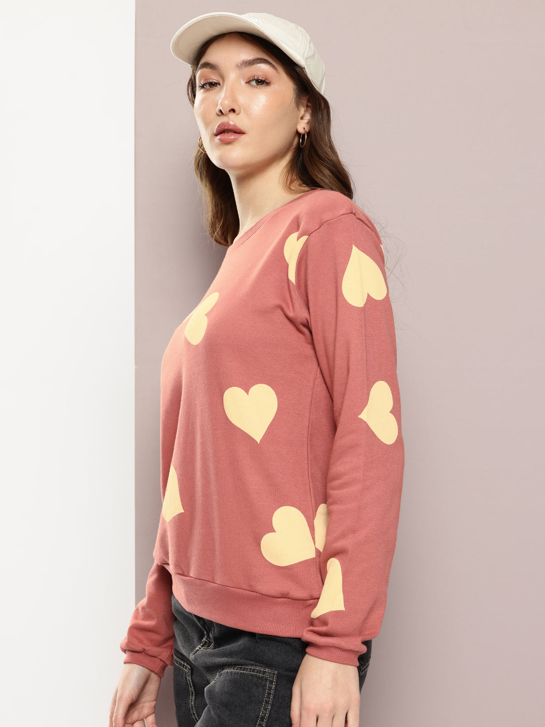 Womens Full Sleeve Round Neck Printed Relaxed Fit Tshirts