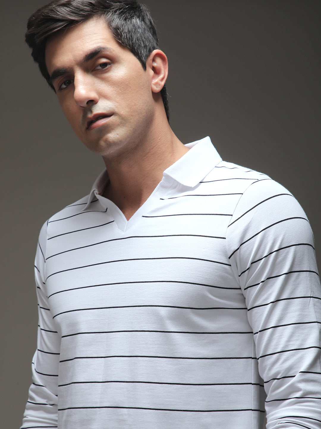 Mens Full Sleeve Polo Neck Striped Regular Fit Tshirts