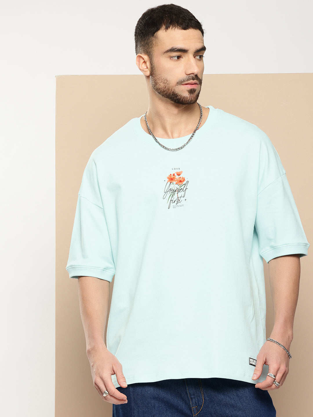Mens Half Sleeve Round Neck Back Printed Oversized Fit Tshirts