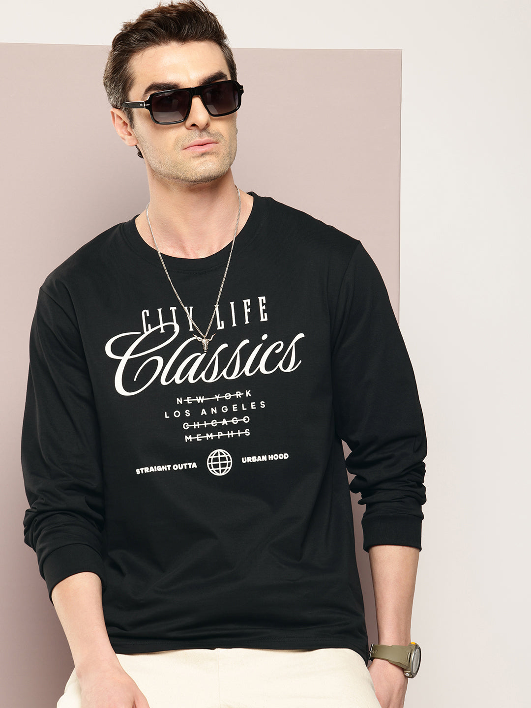 Mens Full Sleeve Round Neck Printed Oversized Fit Tshirts