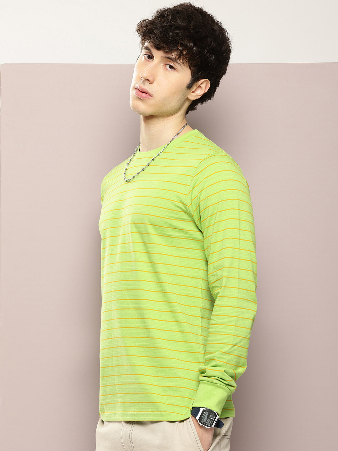 Mens Full Sleeve Round Neck Striped Regular Fit Tshirts