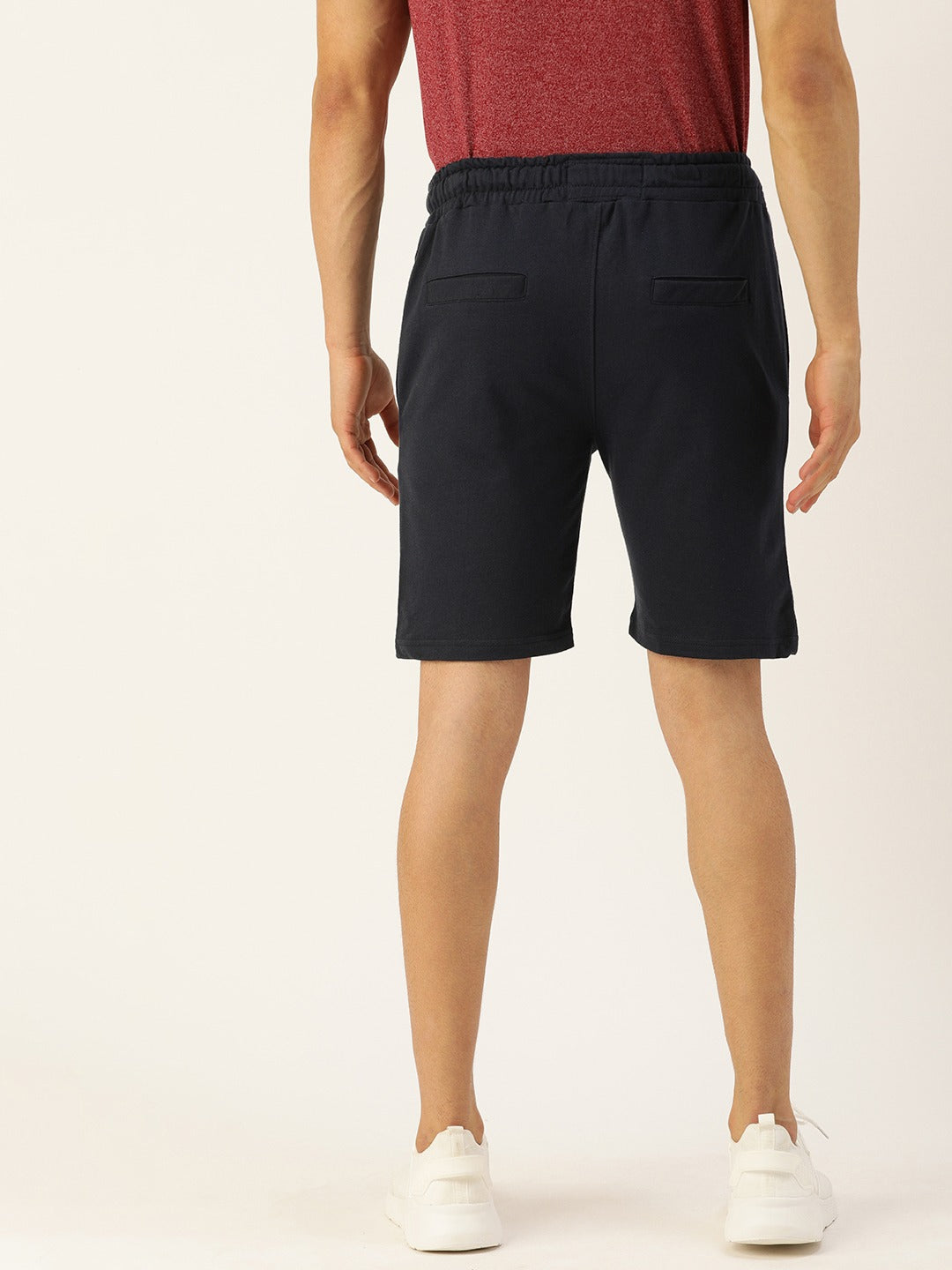 Men Navy Blue Solid Mid-Rise Regular Shorts