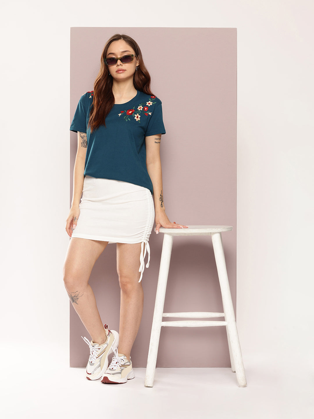 Womens Half Sleeve Round Neck Embroidered Boxy Fit Tshirts