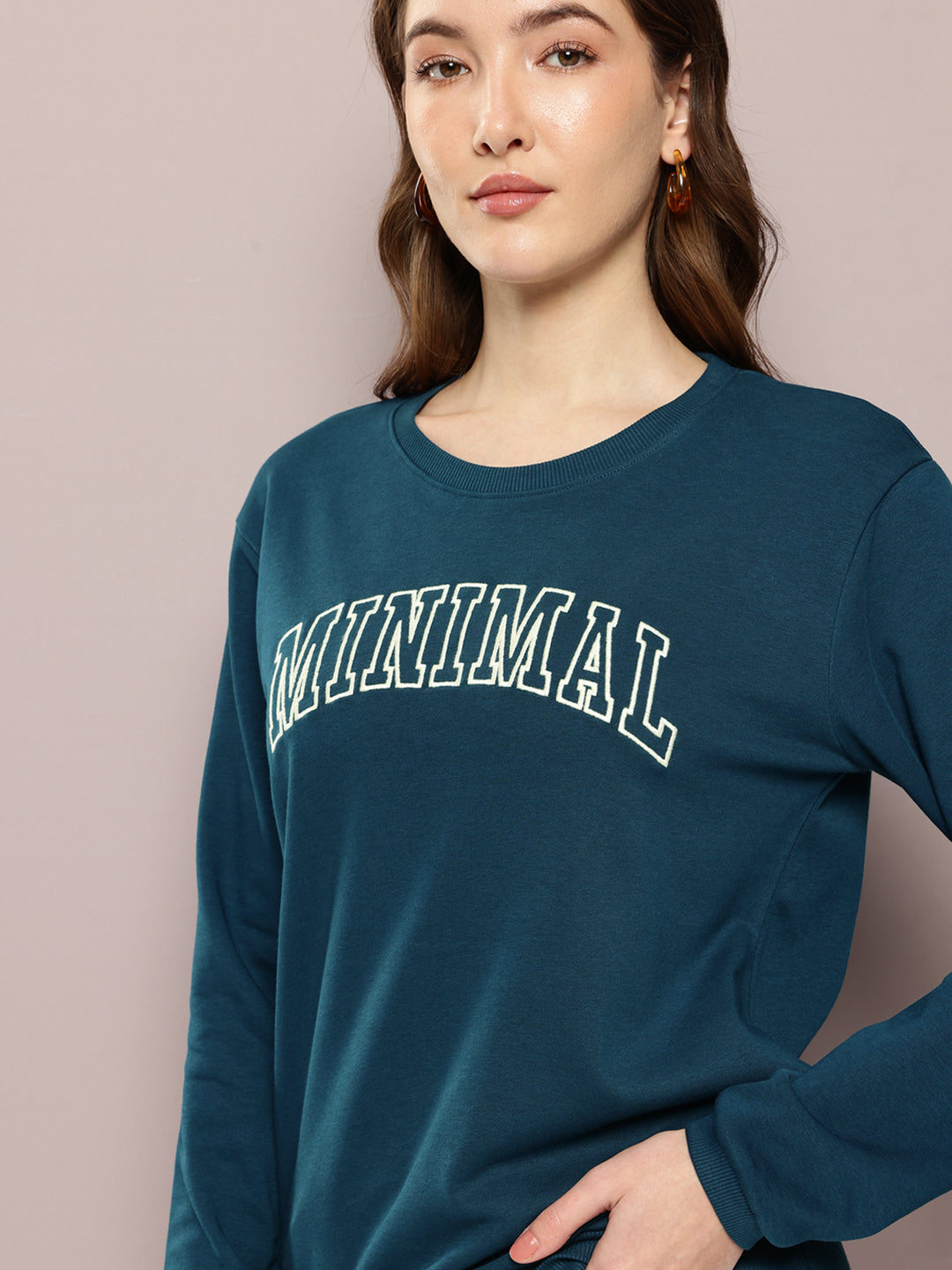 Womens Full Sleeve Round Neck Embroidered Relaxed Fit Tshirts