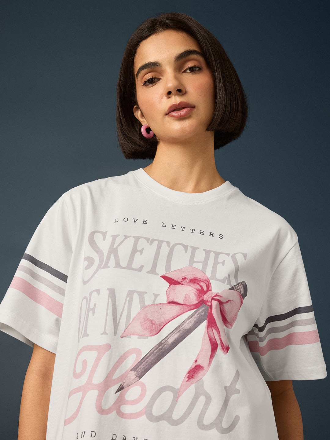 Womens Short Sleeve Printed Oversized Fit Tshirt 