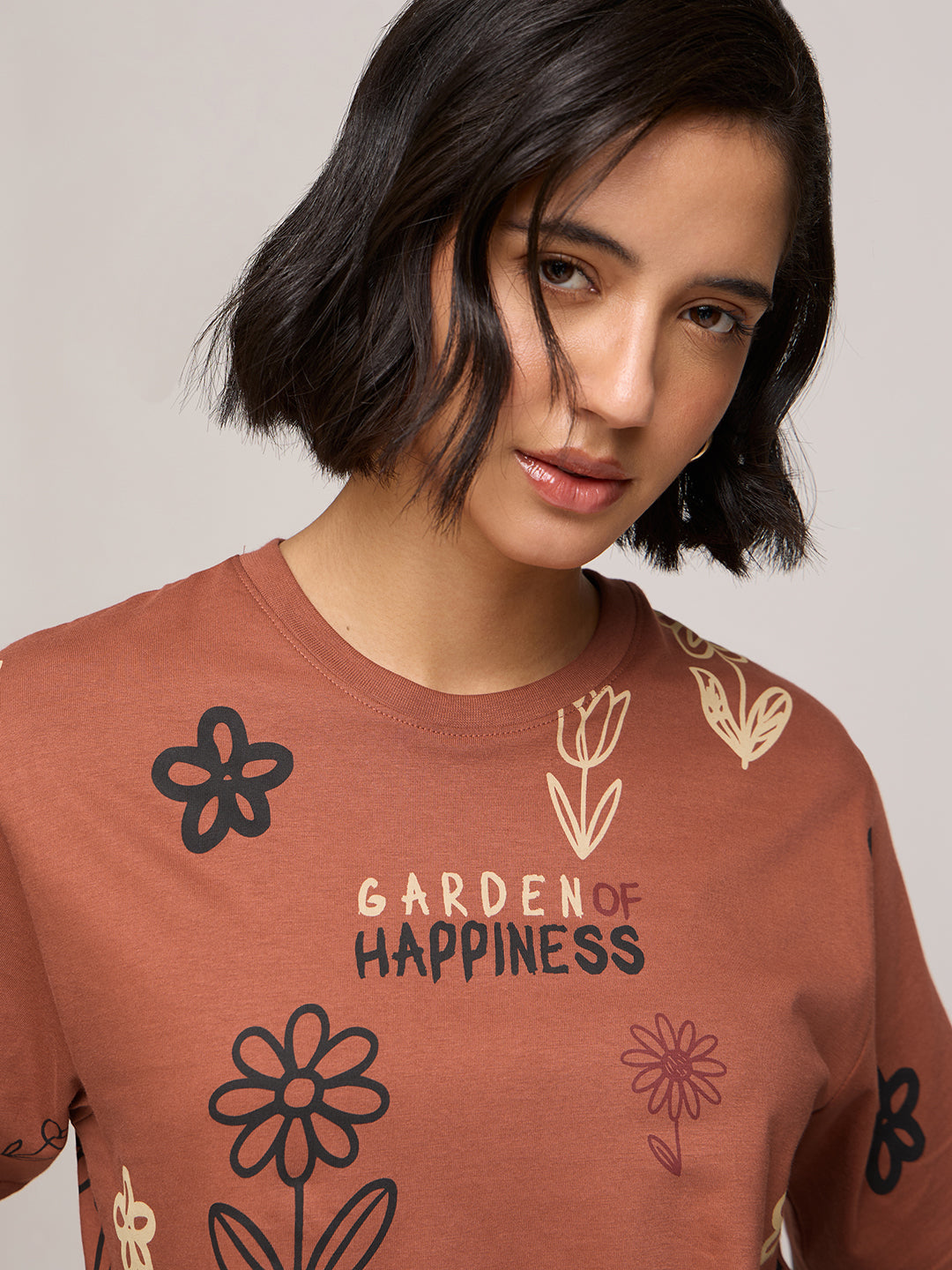 Womens Printed Oversized Fit Cotton T-Shirt