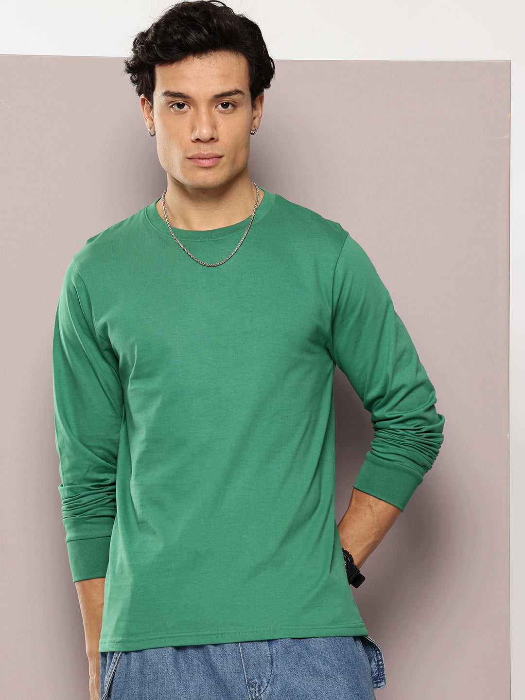Mens Full Sleeve Round Neck Solid Regular Fit Tshirts