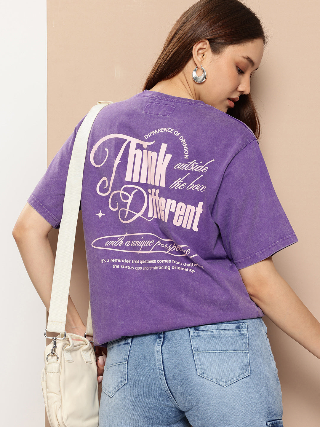 Womens Half Sleeve Round Neck Back Printed Oversized Fit Tshirts