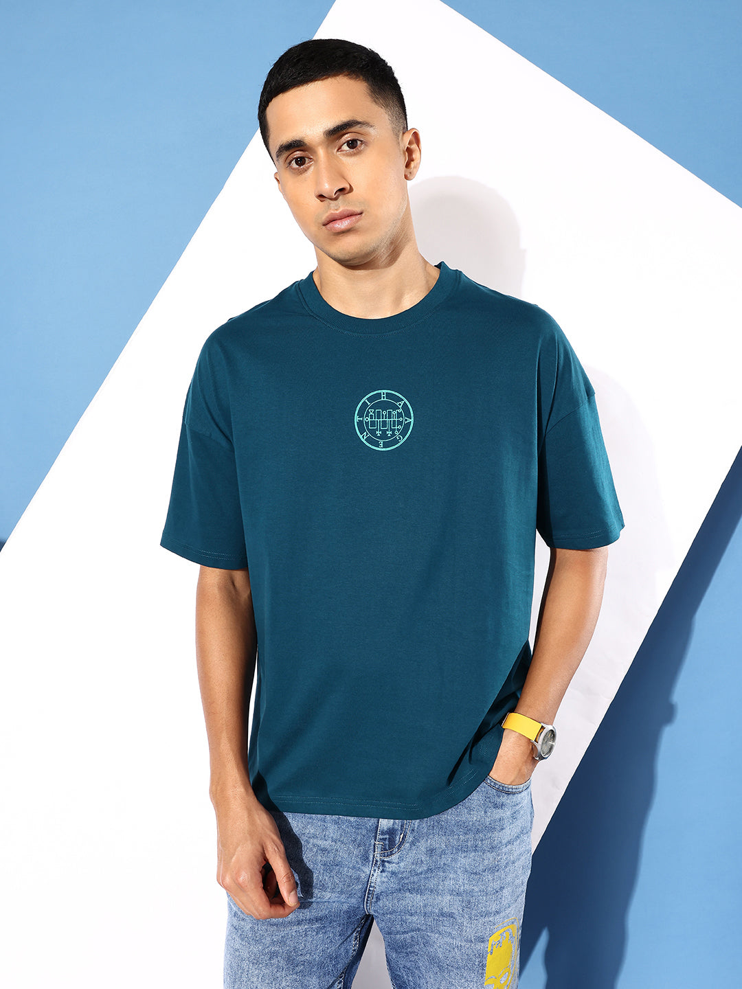 Mens Half Sleeve Drop Shoulder Printed Oversized Fit T-Shirts
