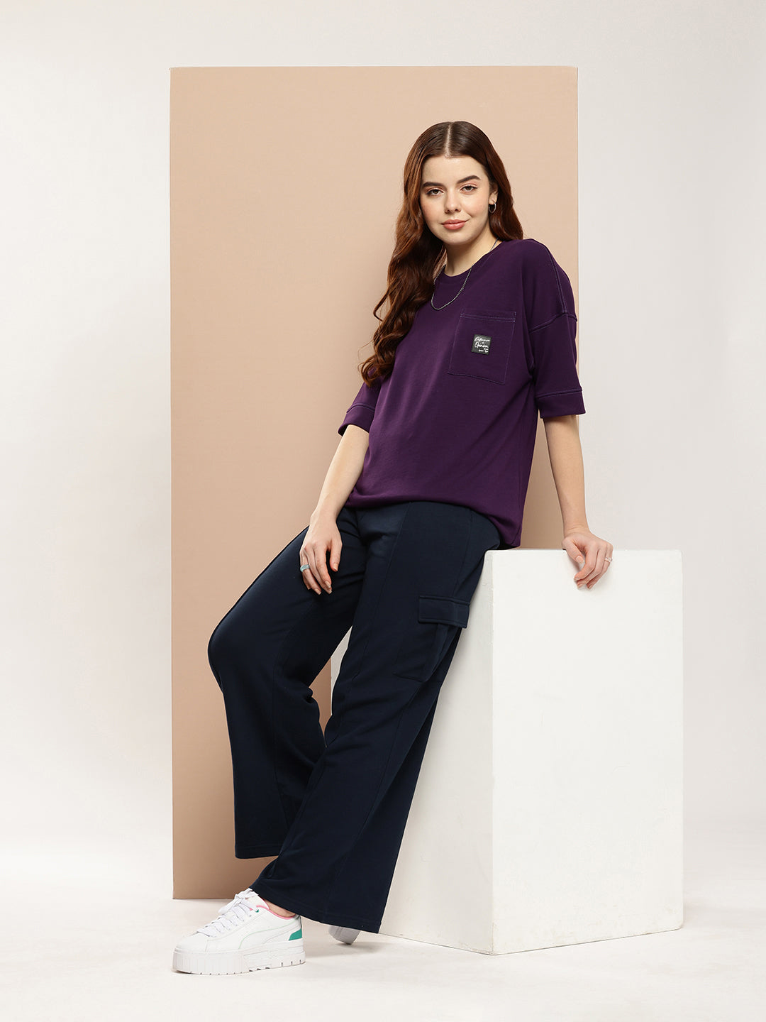 Womens Half Sleeve Round Neck Solid Oversized Fit Tshirts