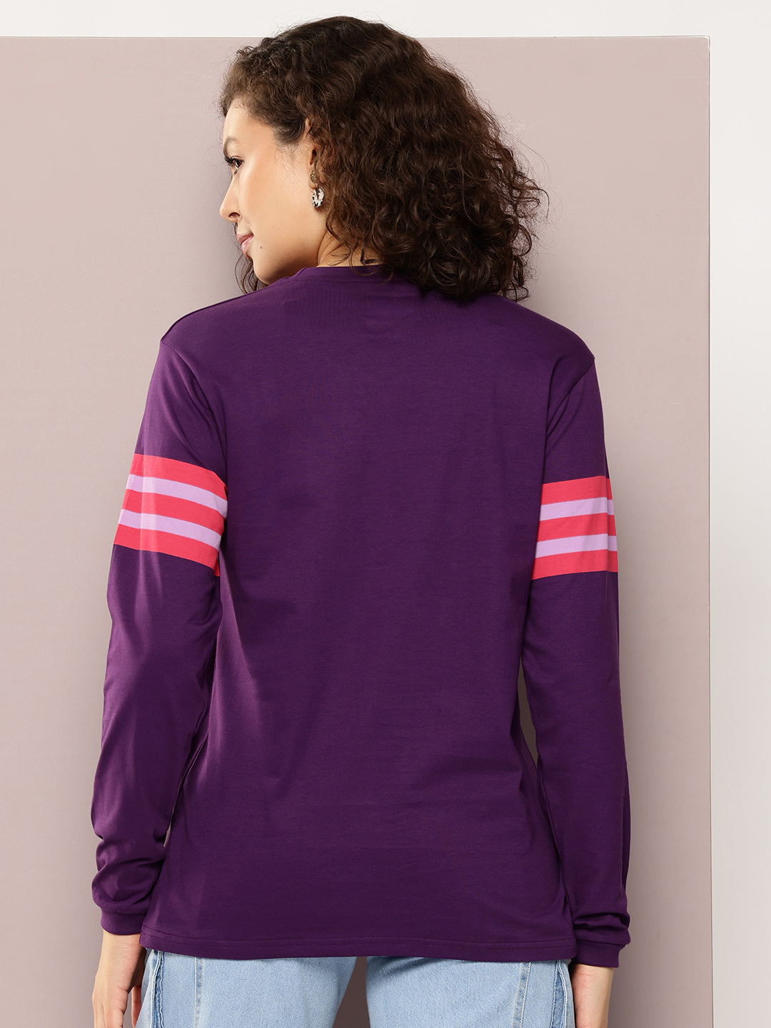 Womens Full Sleeve Round Neck Printed Oversized Fit Tshirts