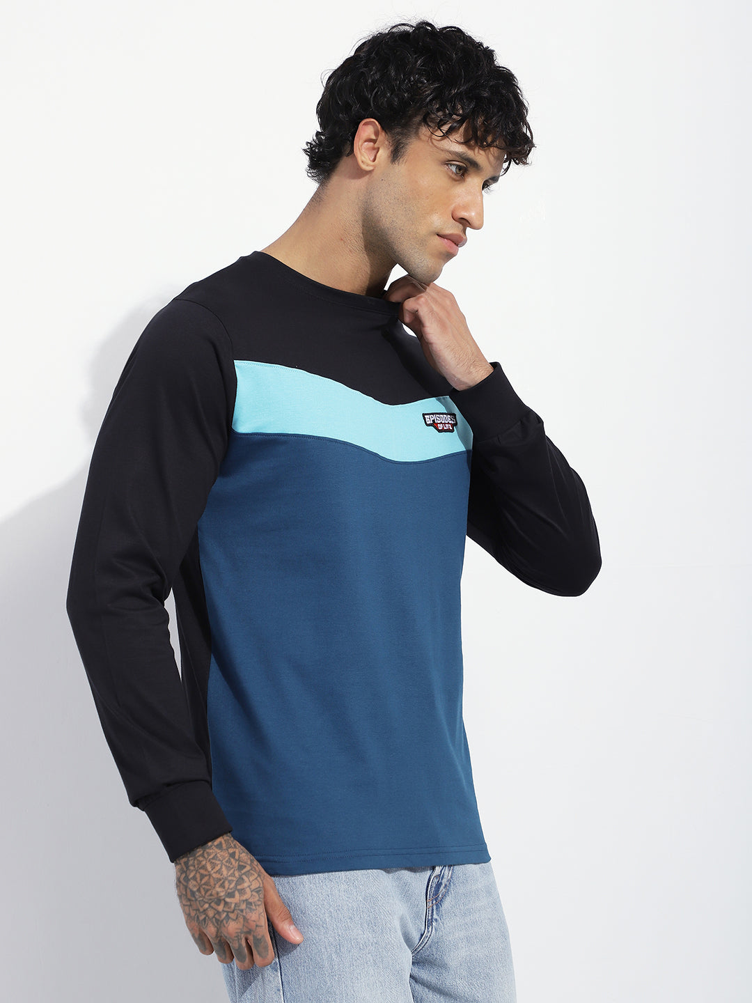 Mens Full Sleeve Round Neck Embroidered Regular Fit Tshirts
