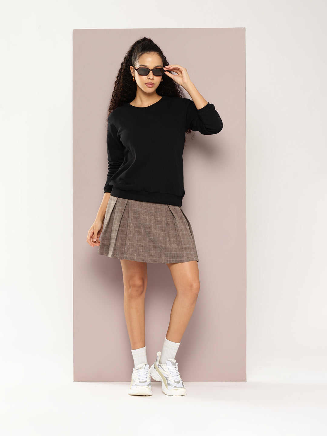 Womens Full Sleeve Round Neck Solid Relaxed Fit Tshirts