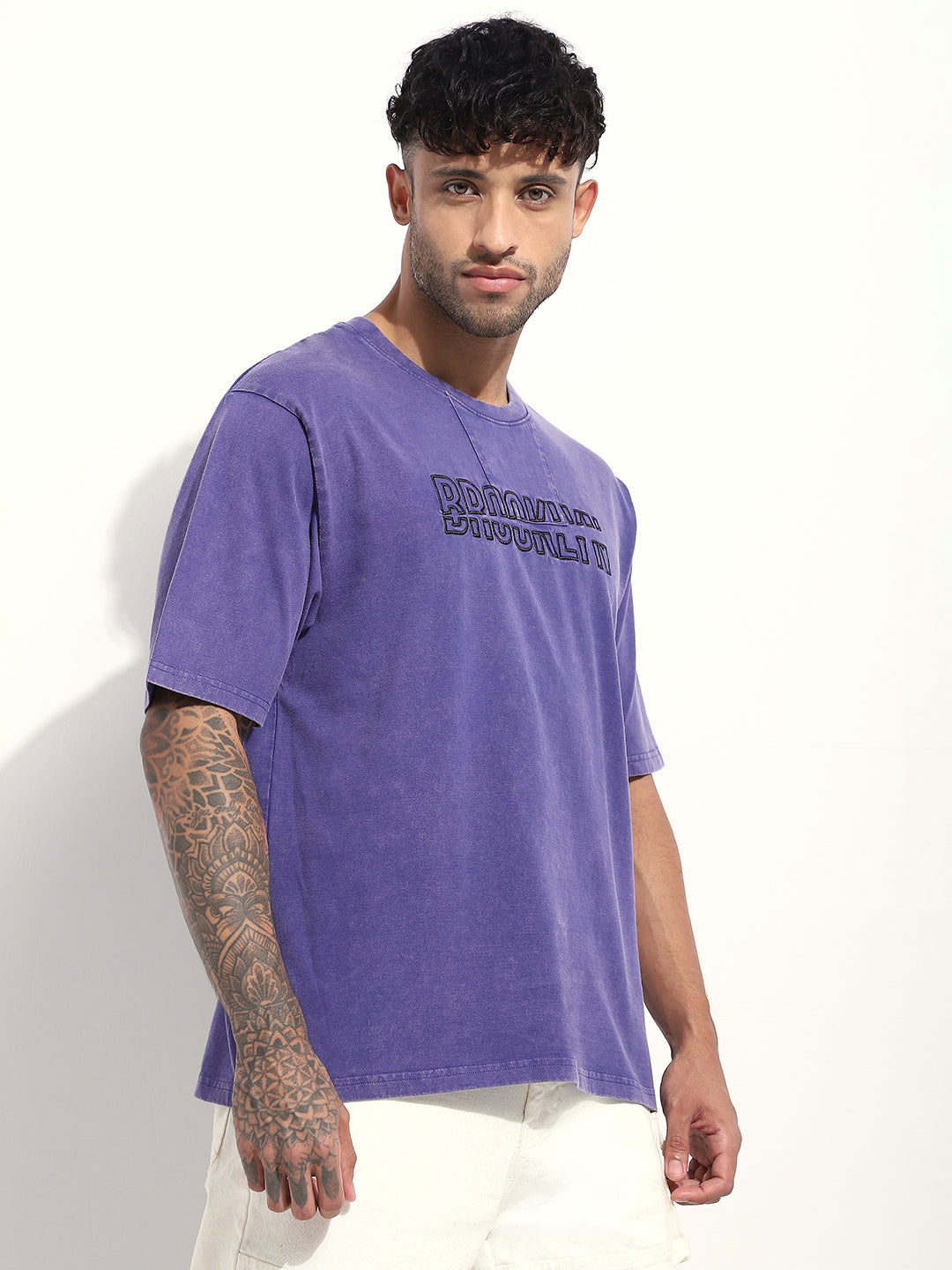 Mens Half Sleeve Round Neck Embroidered Oversized Fit Tshirts