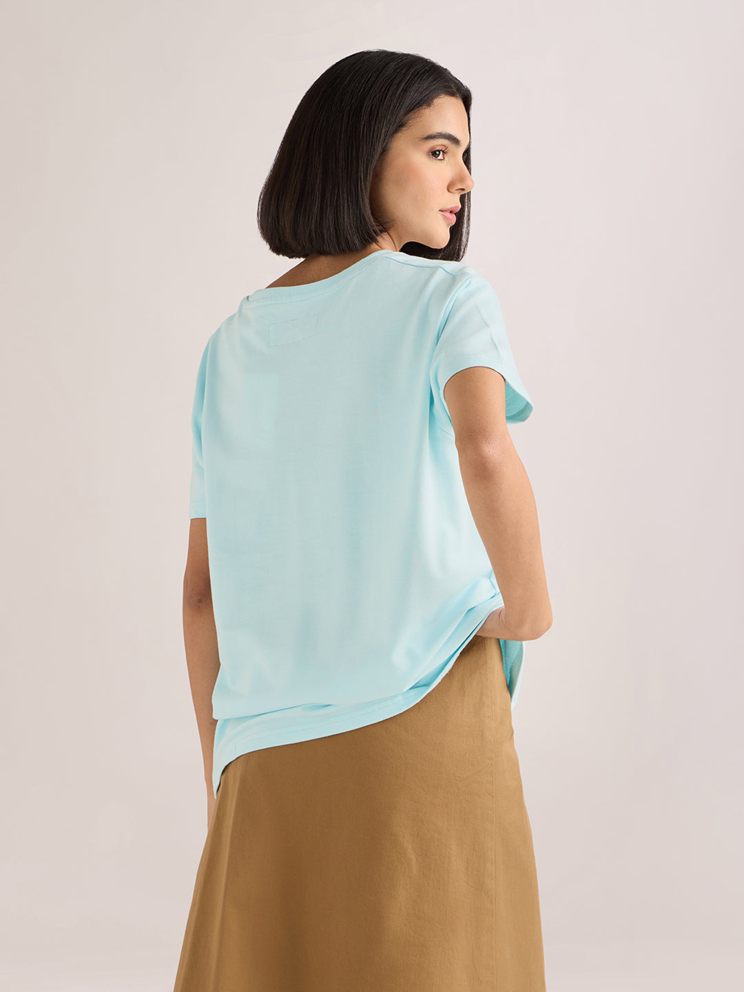 Womens Embroidery Boxy Regular Fit French Terry Cotton Tshirt