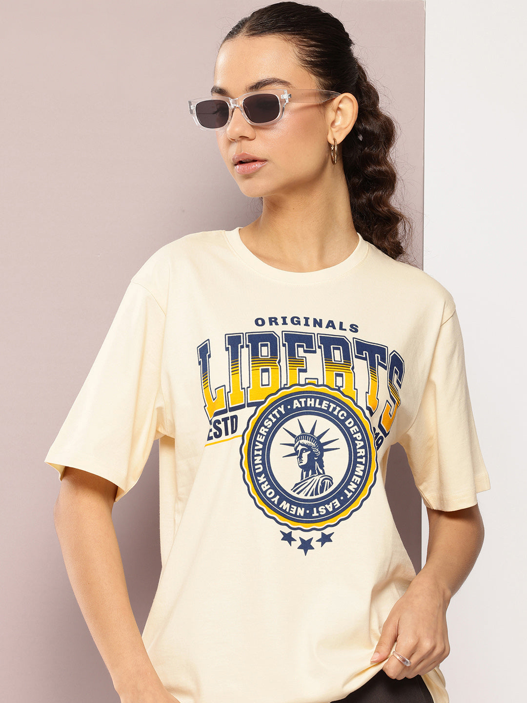 Womens Half Sleeve Round Neck Printed Oversized Fit Tshirts