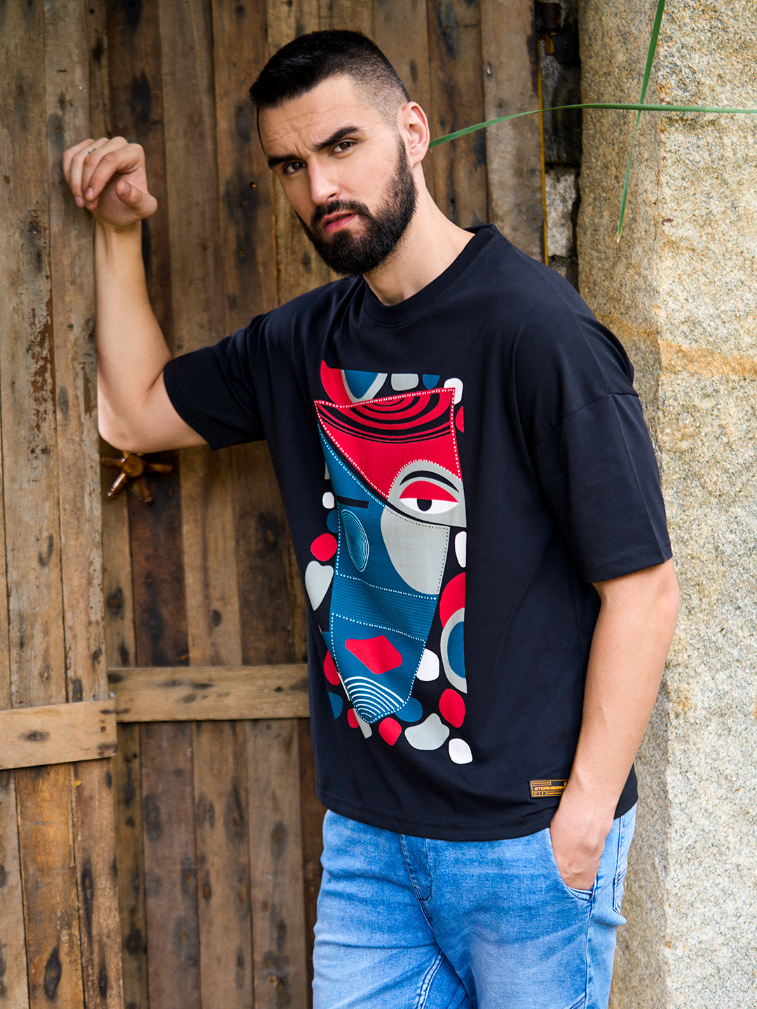 Mens Half Sleeve Drop Shoulder Printed Oversized Fit T-Shirts