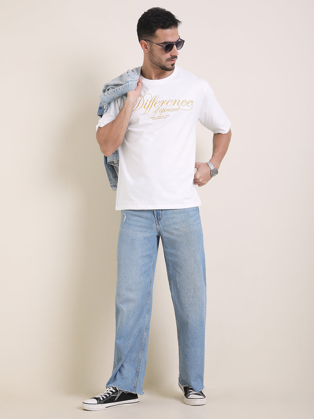 Mens Half Sleeve Round Neck Embroidered Oversized Fit Tshirts