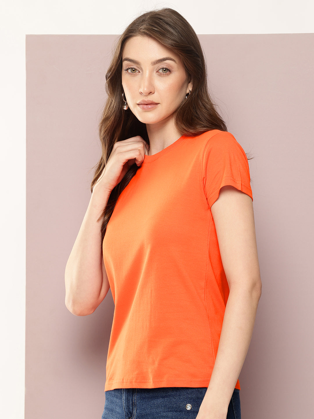 Womens Half Sleeve Round Neck Solid Regular Fit Tshirts